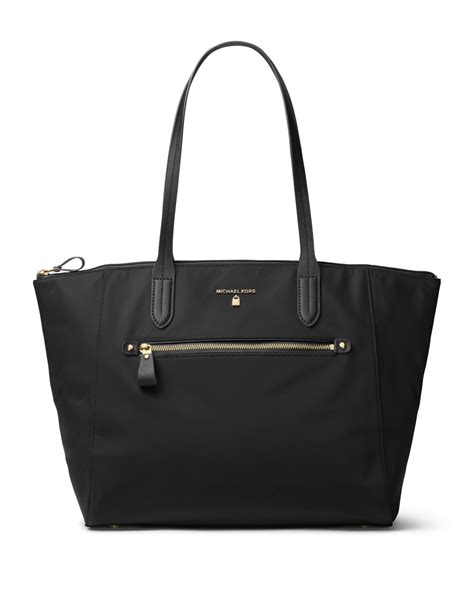 small black michael kors tote with nude straps|michael kors nylon kelsey tote.